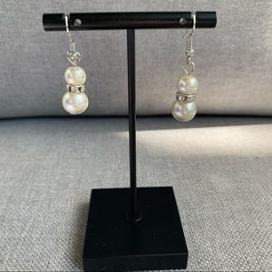 ☀️ 3/$15 Double Pearl with Crystals Fish Hook Earrings